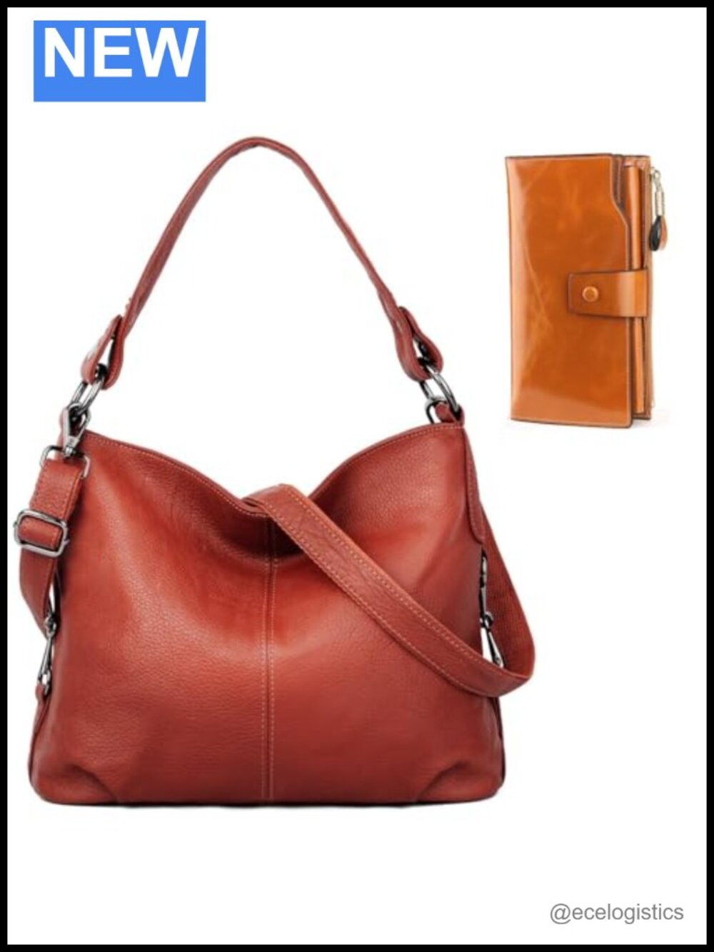 Genuine Leather Handbag with RFID Wallet, 21 Slots, Zipper Pockets, Hobo Bag,